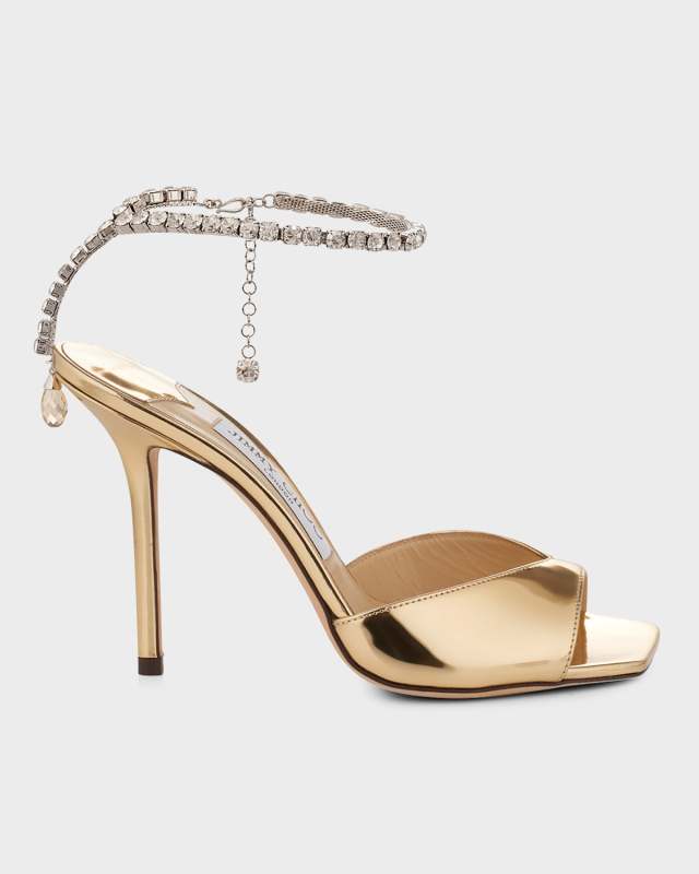 Saeda Metallic Crystal Ankle-Strap Sandals